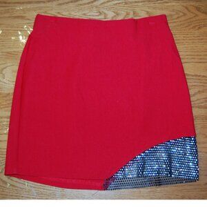 NEW Refuge Red Mini Skirt with White Rhinestones on Black Stretch Cutaway XS